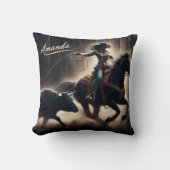 女性のカーボーイロデオでステアをローピングイベント クッション (正面)