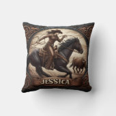 女性のカーボーイロデオでステアをローピングイベント クッション (裏面)