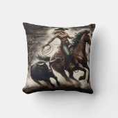 女性のカーボーイロデオでステアをローピングイベント クッション (正面)