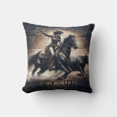 女性のカーボーイロデオイベント中に牛をローピング クッション (正面)