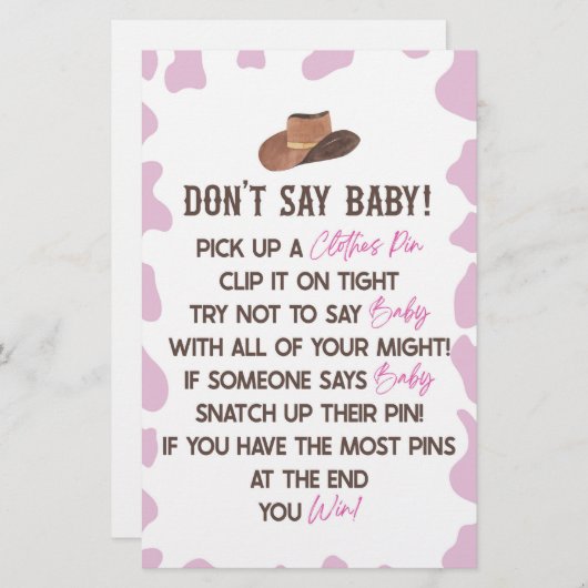 女性のカーボーイロデオウェスタンは赤ちゃんシャワーのゲームを言わない 便箋 (正面/裏面)