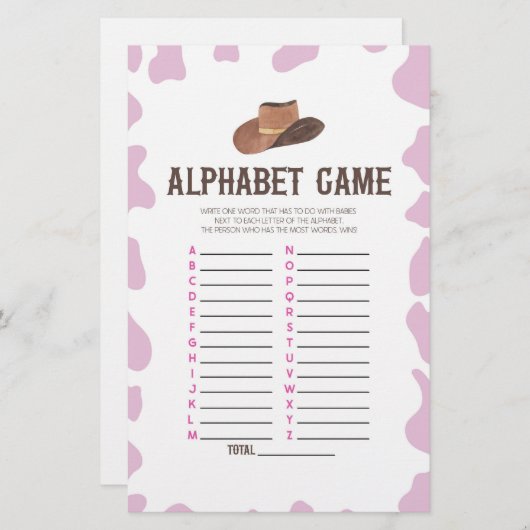 女性のカーボーイロデオウエスタンアルファベビーシャワーゲーム 便箋 (正面/裏面)