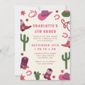 女性のカーボーイロデオウエスタンバースデーパーティー 招待状 (正面)