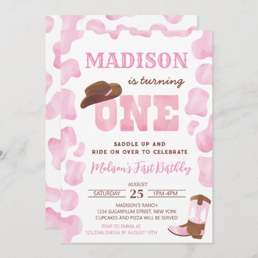 女性のカーボーイロデオウエスタンファースト誕生日招待状 招待状 (正面/裏面)