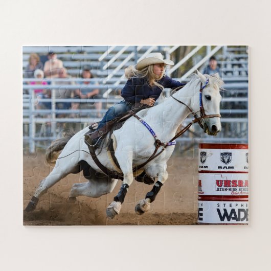 女性のカーボーイロデオホースバレルウェスタンスポーツ ジグソーパズル (横)