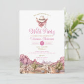 女性のカーボーイロデオワイルドパーティーウエスタンランチ誕生日 招待状 (スタンド正面)