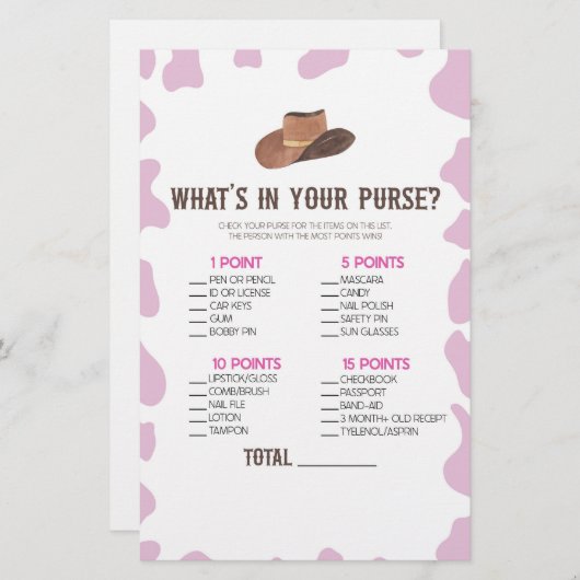 女性のカーボーイロデオ何が財布の赤ちゃんシャワーゲーム 便箋 (正面/裏面)