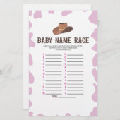 女性のカーボーイロデオ名レースベビーシャワーゲームアクティビティ 便箋 (正面/裏面)