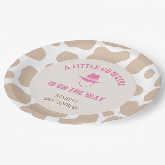 女性のカーボーイロデオ牛プリントガールベビーシャワー ペーパープレート (アングル)