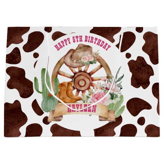 女性のカーボーイロデオ西の誕生日パーソナライズされた ラージペーパーバッグ (正面)