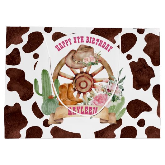 女性のカーボーイロデオ西の誕生日パーソナライズされた ラージペーパーバッグ (裏面)