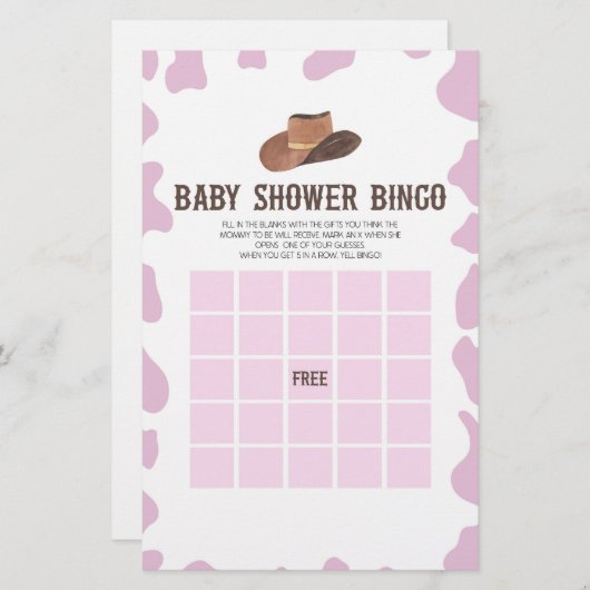 女性のカーボーイロデオ西ビンゴ赤ちゃんシャワーゲーム 便箋 (正面/裏面)