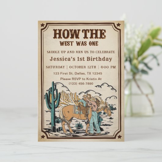 女性のカーボーイロデオ誕生日どのように西は1だった 招待状 (スタンド正面)