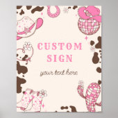 女性のカーボーイロデオ誕生日ピンクブラウンカスタムサイン ポスター (正面)