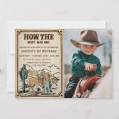 女性のカーボーイロデオ誕生日西は1枚の写真 招待状 (正面)