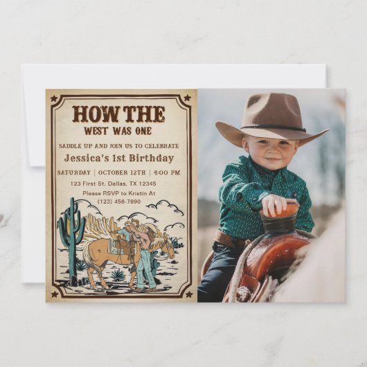 女性のカーボーイロデオ誕生日西は1枚の写真 招待状 (正面)