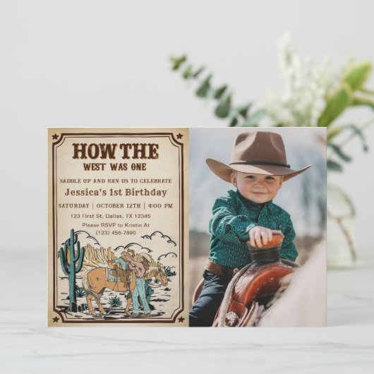 女性のカーボーイロデオ誕生日西は1枚の写真 招待状 (スタンド正面)