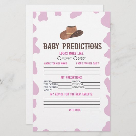 女性のカーボーイロデオ赤ちゃんシャワー予測活動 便箋 (正面/裏面)