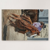 女性のカーボーイロデオ馬の乗馬ウェスタンスポーツ ジグソーパズル (横)