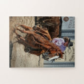 女性のカーボーイロデオ馬の乗馬ウェスタンスポーツ ジグソーパズル (横)