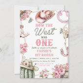 女性のカーボーイロデオ1歳の誕生日どのように西は1だった 招待状 (正面)
