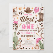 女性のカーボーイロデオ1歳の誕生日どのように西は1だった 招待状 (正面)