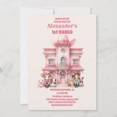 女性のカーボーイロデオ1歳の誕生日 招待状 (正面)