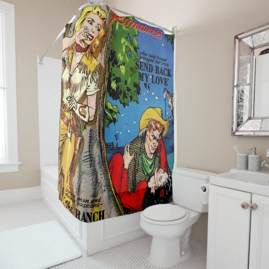 女性のカーボーイロマンス裏切りヴィンテージ漫画 シャワーカーテン (インサイチュ)