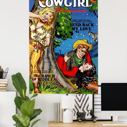 女性のカーボーイロマンス裏切りヴィンテージ漫画 ポスター (ホームオフィス)
