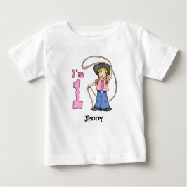 女性のカーボーイローパー1st誕生日ベビーTシャツ ベビーTシャツ