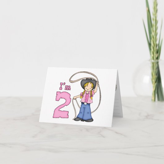 女性のカーボーイローパー2回目の誕生日の埋め込み招待状 サンキューカード (正面)