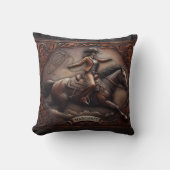 女性のカーボーイローピングオンホースアットロデオイベント クッション (正面)