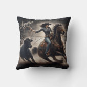 女性のカーボーイローピングキャトルアットアフタヌーンロデオ クッション (裏面)