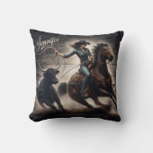 女性のカーボーイローピングキャトルアットアフタヌーンロデオ クッション (正面)