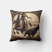 女性のカーボーイローピングキャトルアットアフタヌーンロデオ クッション (裏面)