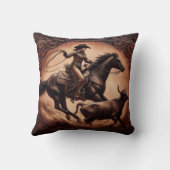 女性のカーボーイローピングキャトルアットウェスタンロデオイベント クッション (裏面)