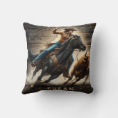 女性のカーボーイローピングキャトルアットロデオイベント クッション (裏面)