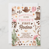 女性のカーボーイワイルドウェスト1stロデオランチバースデーパーティー 招待状 (正面)