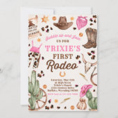 女性のカーボーイワイルドウェスト1stロデオランチバースデーパーティー 招待状 (正面)