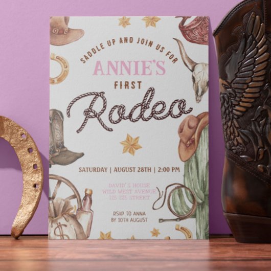 女性のカーボーイワイルドウェスト1stロデオランチバースデーパーティー 招待状
