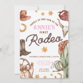 女性のカーボーイワイルドウェスト1stロデオランチバースデーパーティー 招待状 (正面)