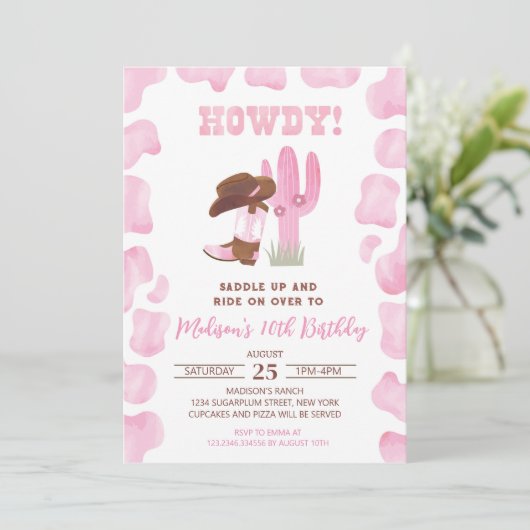 女性のカーボーイワイルドウエストウェスタン誕生日招待状 招待状 (スタンド正面)