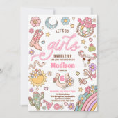 女性のカーボーイワイルドウエストロデオディスコ誕生日パーティー 招待状 (正面)