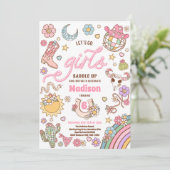 女性のカーボーイワイルドウエストロデオディスコ誕生日パーティー 招待状 (スタンド正面)