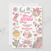 女性のカーボーイワイルドウエストロデオディスコ誕生日パーティー 招待状 (正面)