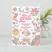 女性のカーボーイワイルドウエストロデオディスコ誕生日パーティー 招待状 (スタンド正面)