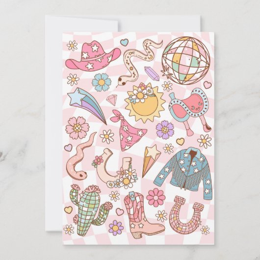 女性のカーボーイワイルドウエストロデオディスコ誕生日パーティー 招待状 (裏面)