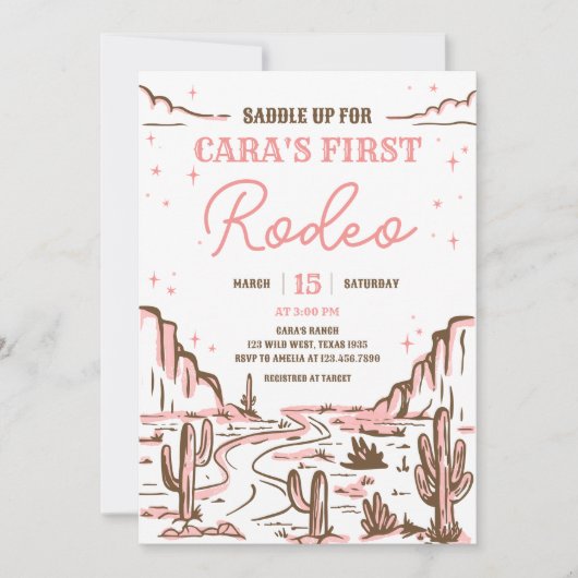 女性のカーボーイワイルドウエストロデオバースデーパーティー 招待状 (正面)