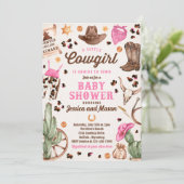 女性のカーボーイワイルドウエストロデオランチガールベビーシャワー 招待状 (スタンド正面)