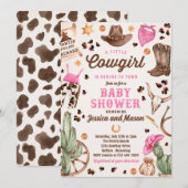 女性のカーボーイワイルドウエストロデオランチガールベビーシャワー 招待状 (正面/裏面)
